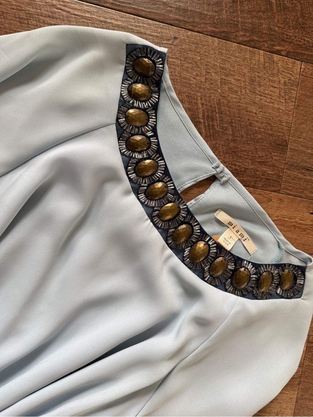 miami Light Blue Embellished Neck Tie-Waist Mini Dress - Picture 11 of 11